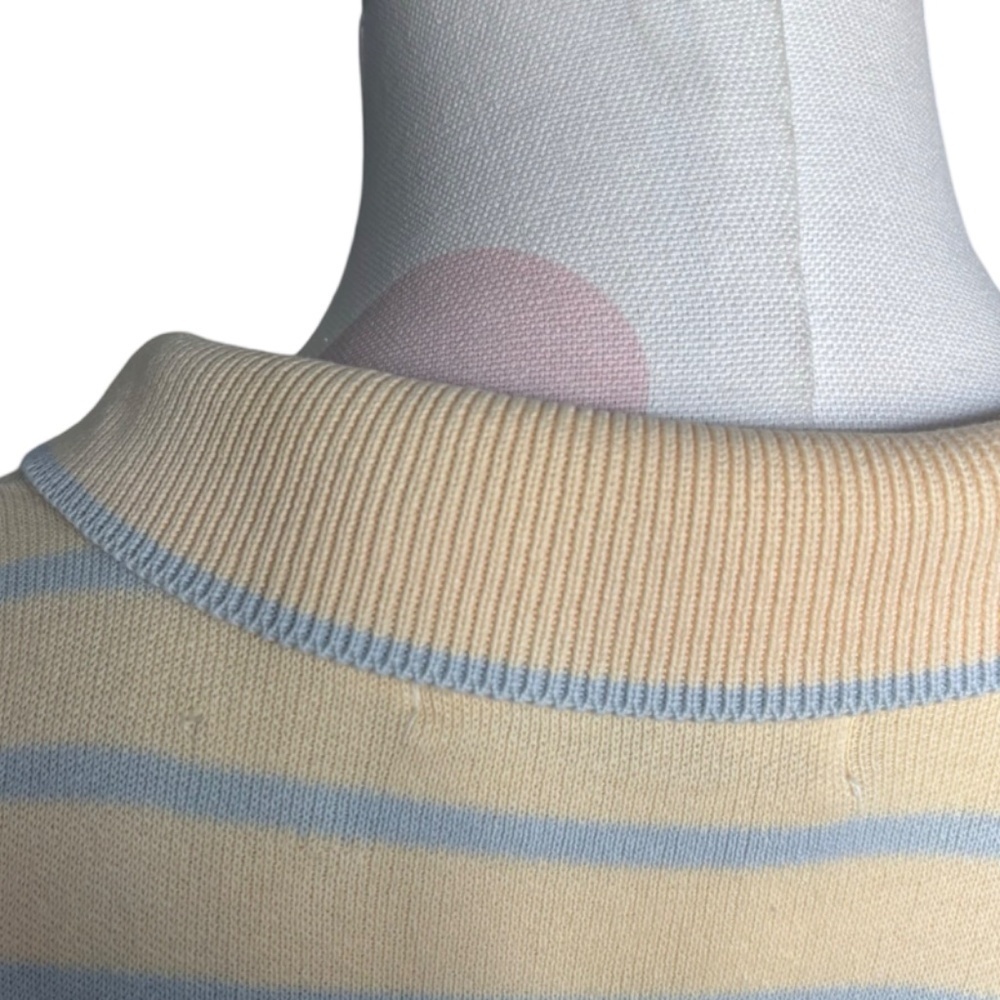 Vintage 90s Stripe Polo Sweater Top Yellow Blue - Small - Picture 5 of 9